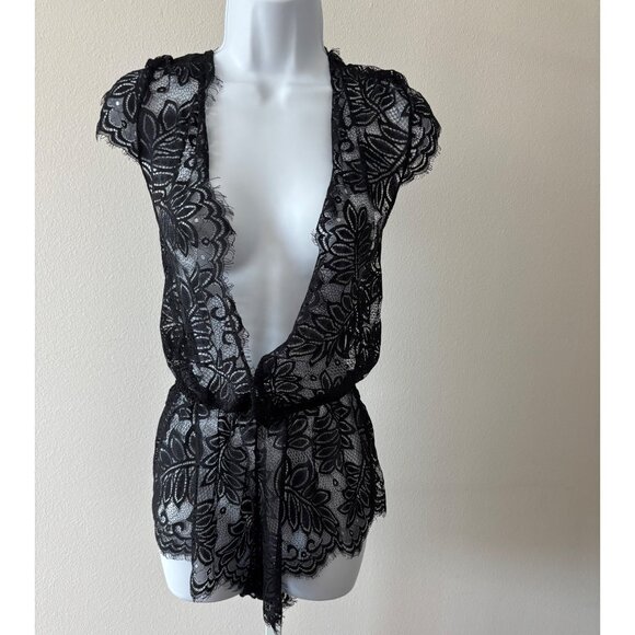 Seven Til Midnight Tops - Black Lace Bodysuit 1X/2X Open Front Lingerie Dark Fairy Whimsigoth Coquette